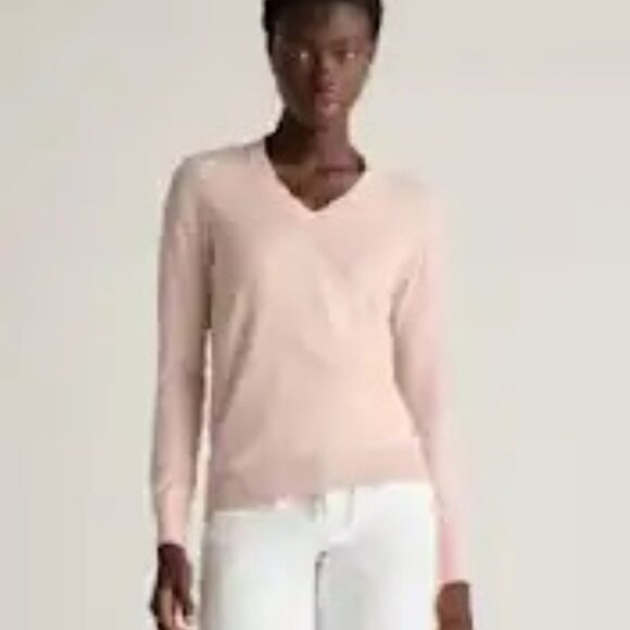 Lightweight Cotton Cashmere V-Neck Sweater - Sugar Stone - Sz Lg - Picture 4 of 6